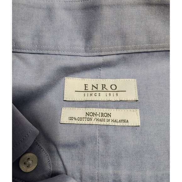 Enro Blue Button Down 100% Cotton No Iron Long Sleeve Shirt 18 Nerdy Business - Picture 3 of 5
